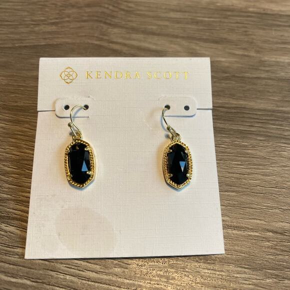 Elle Gold Drop Earrings in Black Opaque Glass Kendra Scott - Picture 1 of 5